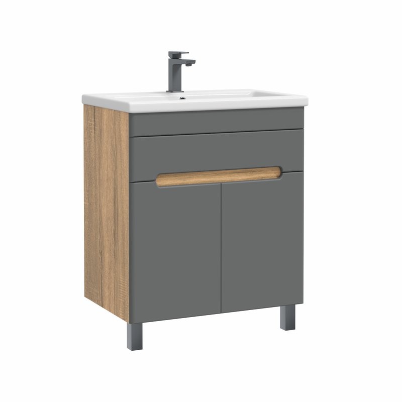 Тумба с раковиной SanStar Модена 70 напольная, графит софт, дуб вотан, раковина Como 70