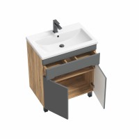 Тумба с раковиной SanStar Модена 70 напольная, графит софт, дуб вотан, раковина Como 70