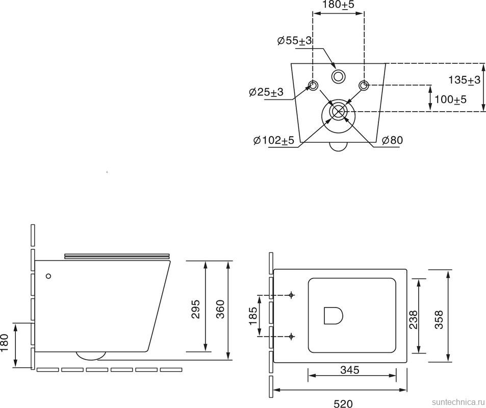 Унитаз подвесной SantiLine SL-5007T-SM/BD со смесителем и биде, белый