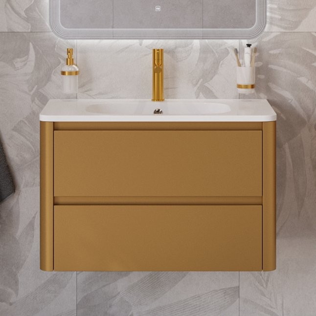 Тумба с раковиной Cezares Relax 80 брашированное золото, раковина Cezares CZR-800/480-LV-MR-NV