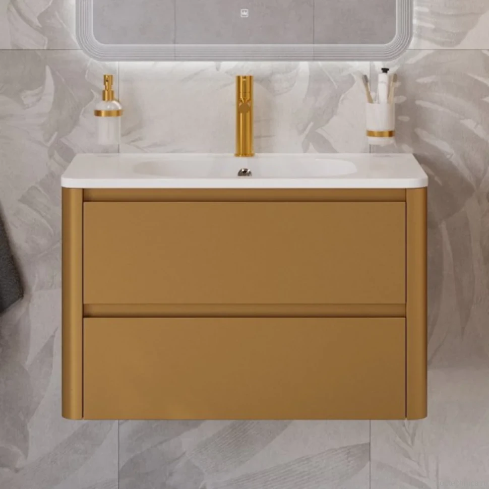 Тумба с раковиной Cezares Relax 80 брашированное золото, раковина Cezares CZR-800/480-LV-MR-NV