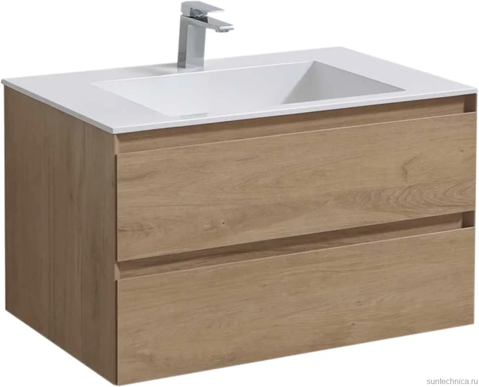 Тумба под раковину Vincea Luka 80 подвесная, 2 ящика, натуральный дуб