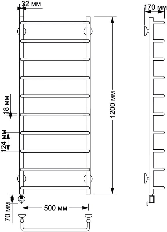 Полотенцесушитель электрический Secado Мерида 1 125x55 см, подключение справа, бронза, лесенка, латунь