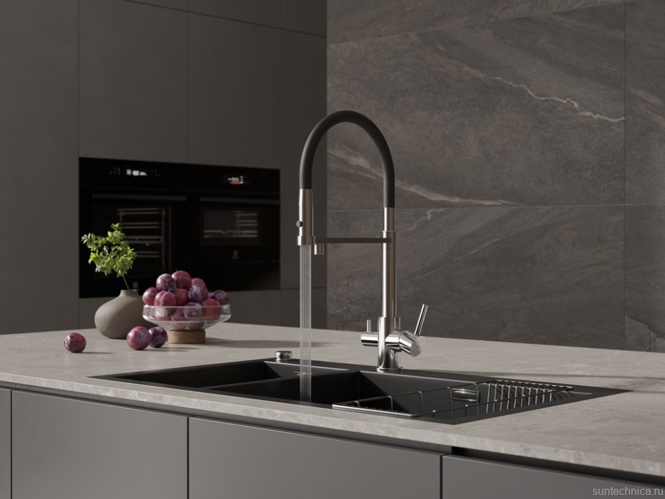 Смеситель для кухни Cersanit Zen 68249 с гибким изливом, черный, хром