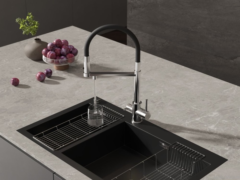 Смеситель для кухни Cersanit Zen 68249 с гибким изливом, черный, хром