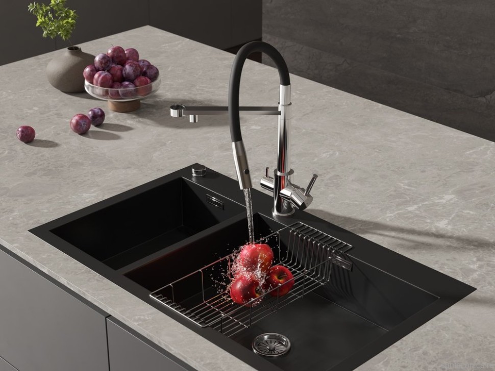 Смеситель для кухни Cersanit Zen 68249 с гибким изливом, черный, хром