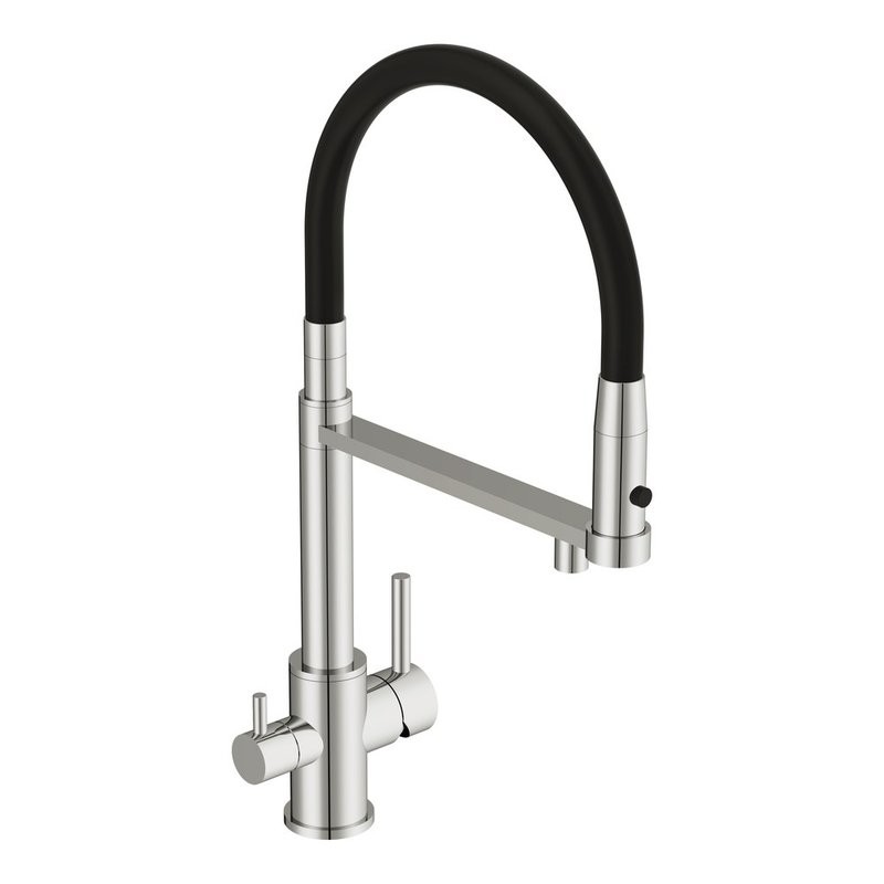 Смеситель для кухни Cersanit Zen 68249 с гибким изливом, черный, хром