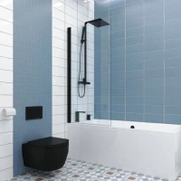 Шторка на ванну Kubele DE020 DE020P601-CLN-BLM- 55х150 150х55, профиль черный матовый