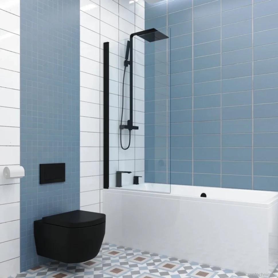 Шторка на ванну Kubele DE020 DE020P601-CLN-BLM- 55х150 150х55, профиль черный матовый