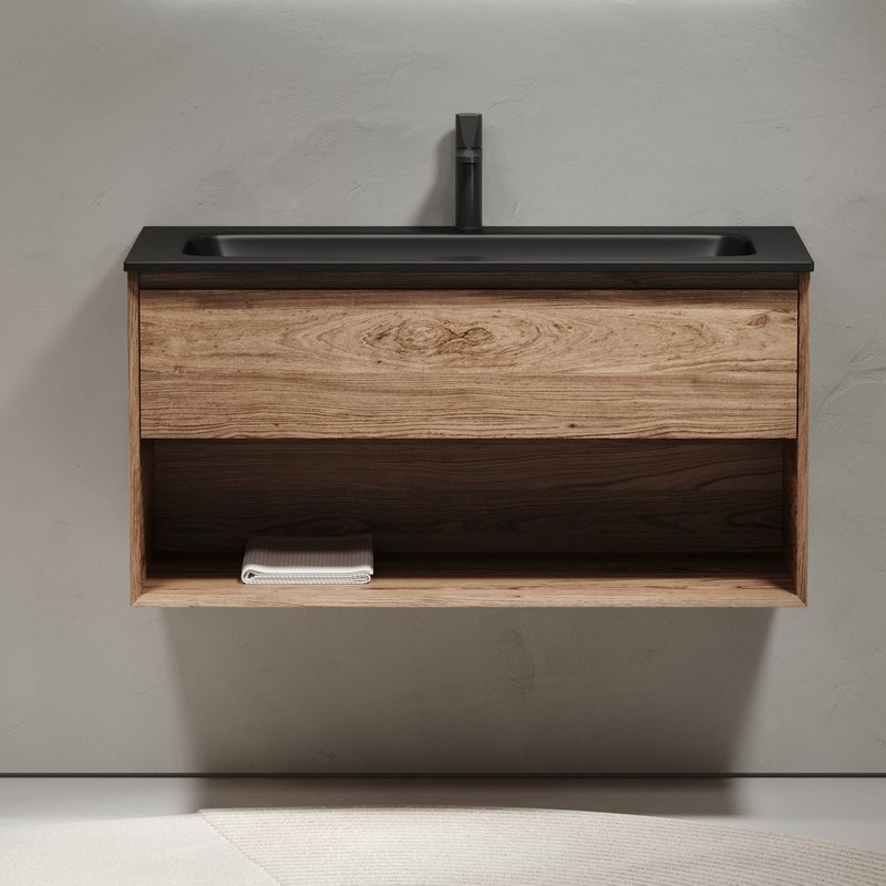 Мебель для ванной комнаты Sancos Marmi 1.0 100 черная раковина, дуб чарльстон