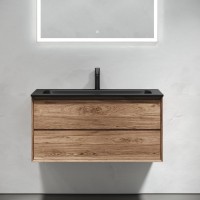 Тумба с раковиной Sancos Marmi 2.0 100 черная раковина, дуб чарльстон