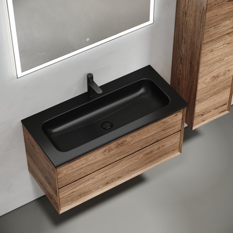 Тумба с раковиной Sancos Marmi 2.0 100 черная раковина, дуб чарльстон