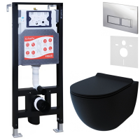 Комплект Унитаз подвесной Esbano Garcia ESUPGARCBM матовый черный + Инсталляция Fram + Кнопка ESINPRK12SC