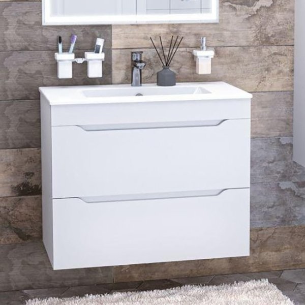 Тумба с раковиной Aquanet Практика 80 2 ящика, белая матовая