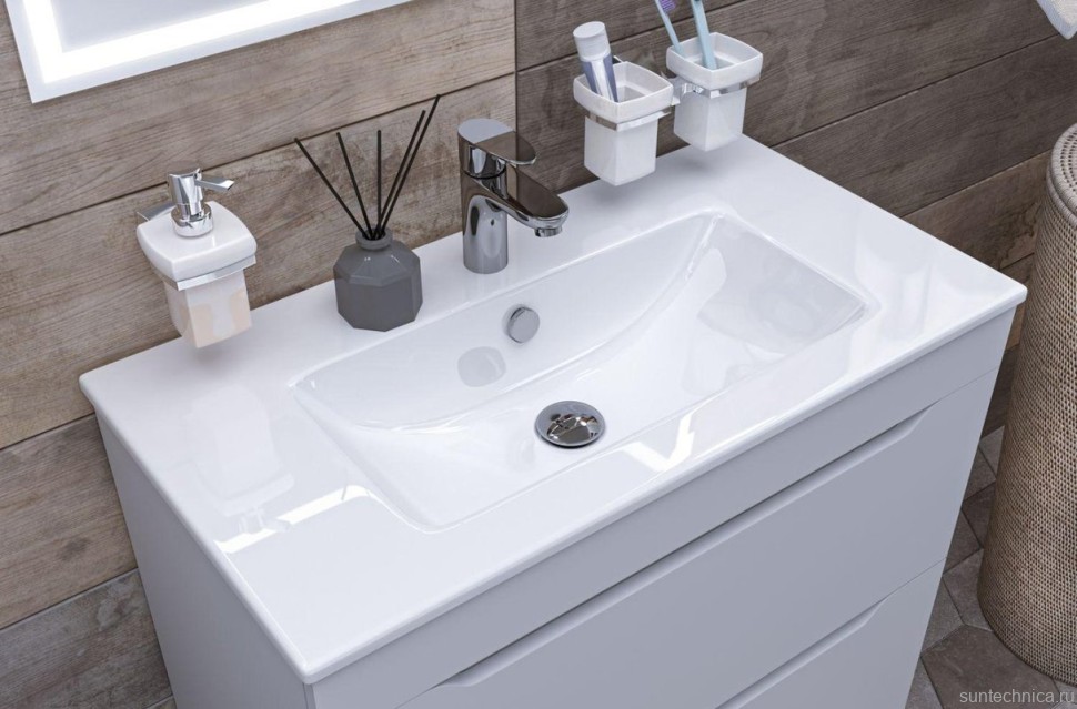 Тумба с раковиной Aquanet Практика 80 2 ящика, белая матовая