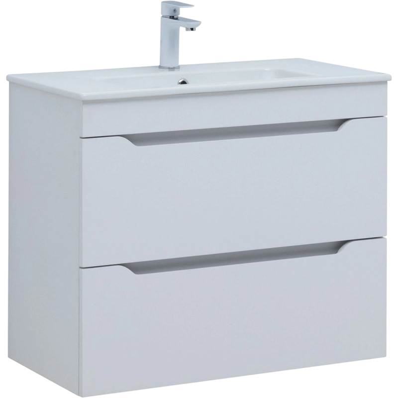 Тумба с раковиной Aquanet Практика 80 2 ящика, белая матовая