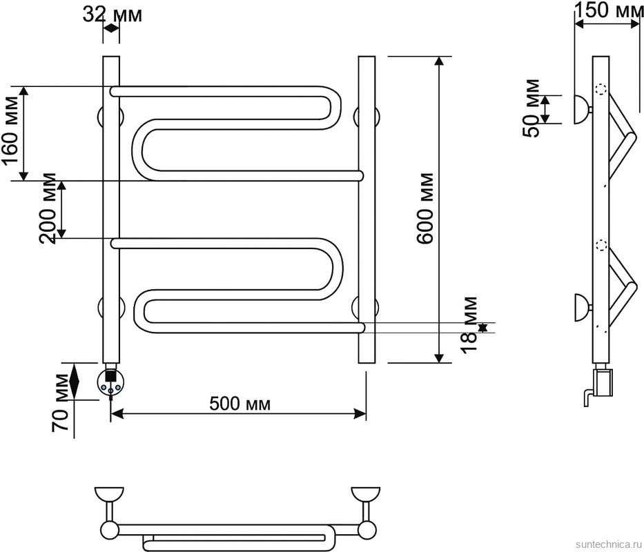 Полотенцесушитель электрический Secado Валенсия 1 65x55 см, подключение слева, бронза, лесенка, латунь
