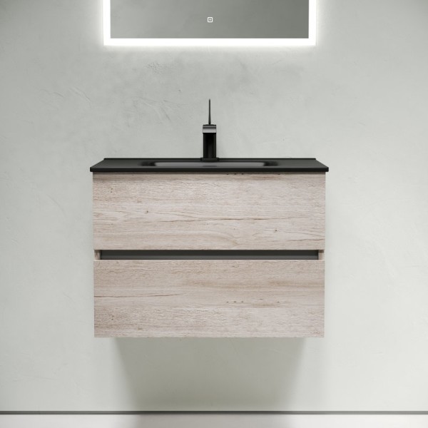 Тумба с раковиной Sancos Urban 70 дуб галифакс натуральный, раковина черная