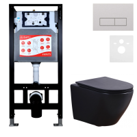 Комплект 3 в 1 Унитаз подвесной Esbano Azalea ESUPAZALBM + Инсталляция Fram + Кнопка ESINMTP21ST цвет сатин