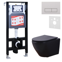 Комплект 3 в 1 Унитаз подвесной Esbano Azalea ESUPAZALBM + Инсталляция Fram + Кнопка ESINMTP21ST цвет сатин