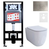 Комплект 3 в 1 Унитаз подвесной Esbano ESUPGARAW + Инсталляция Fram + Кнопка ESINMTK60ST цвет сатин