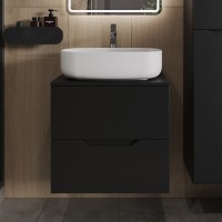 Тумба с раковиной Orange Line 60 подвесная, 2 ящика, матовая черная с раковиной B07-540W