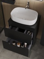 Тумба с раковиной Orange Line 60 подвесная, 2 ящика, матовая черная с раковиной B07-540W