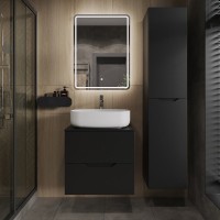 Тумба с раковиной Orange Line 60 подвесная, 2 ящика, матовая черная с раковиной B07-540W