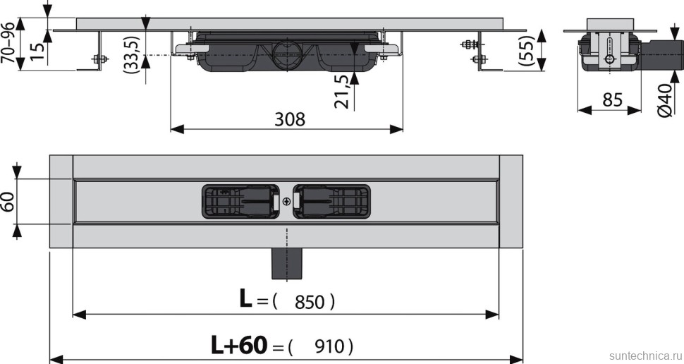 Душевой трап (лоток) AlcaPlast APZ101 850 с опорами