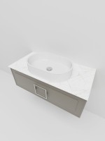 Тумба под раковину со столешницей La Fenice Cubo 80 подвесная, бежевая матовая, столешница белый мрамор