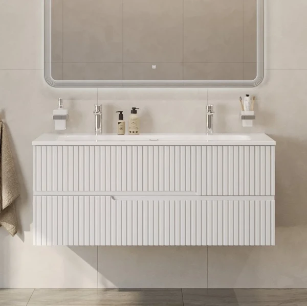 Тумба с раковиной Cezares Duet 120 bianco opaco, раковина Cezares CZR-8073-120-1-2