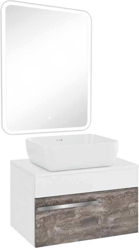 Мебель для ванной комнаты Runo Вудлайн 65 железный камень, раковина Cuatro 50