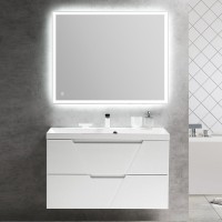 Мебель для ванной комнаты BelBagno Vittoria 100 подвесная, bianco opaco, белая глянцевая раковина