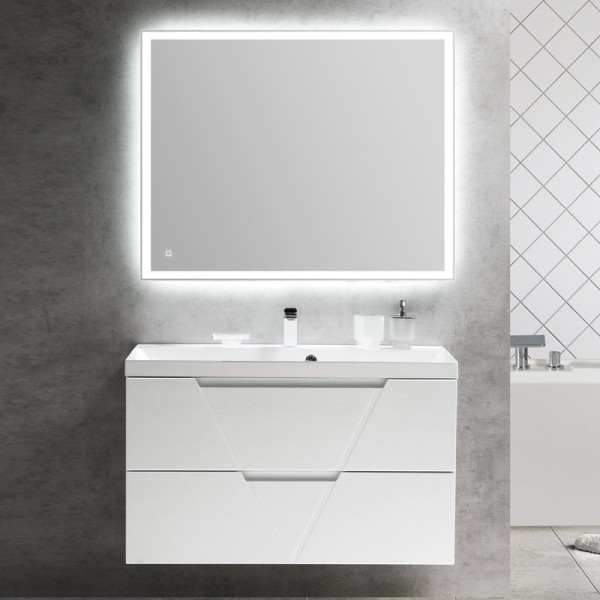 Мебель для ванной комнаты BelBagno Vittoria 100 подвесная, bianco opaco, белая глянцевая раковина