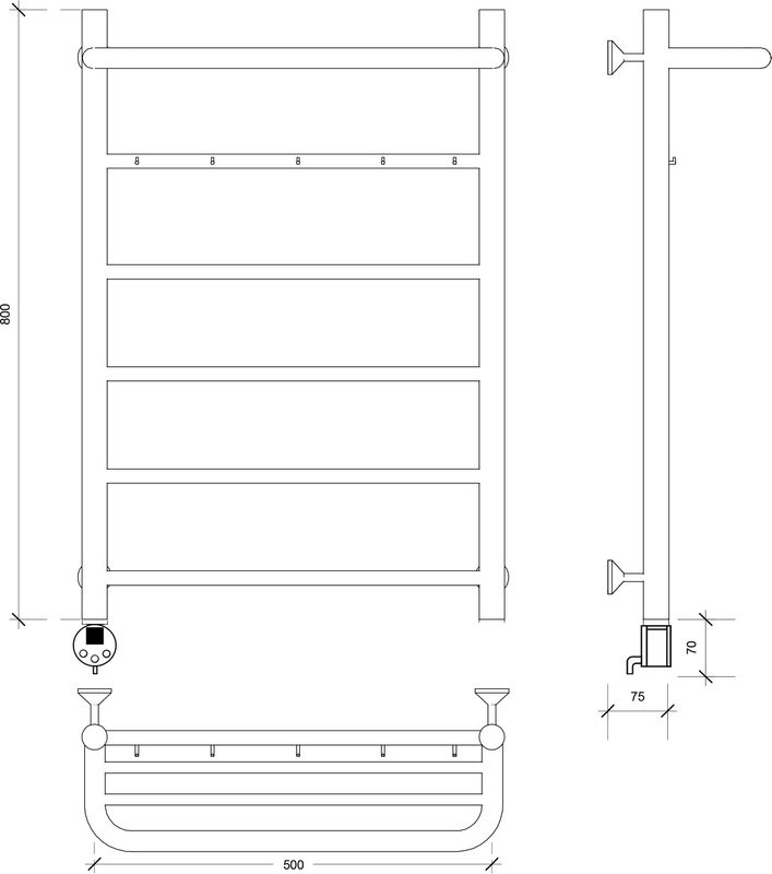 Полотенцесушитель электрический Secado Триада 1 КСП 80x50 см, подключение слева, графит, лесенка, с полкой