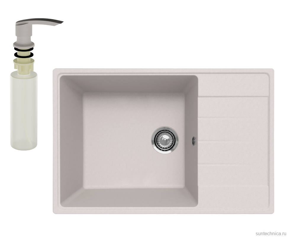 Мойка кухонная Ulgran Quartz Prima 760 жасмин + дозатор UQ 02 жасмин