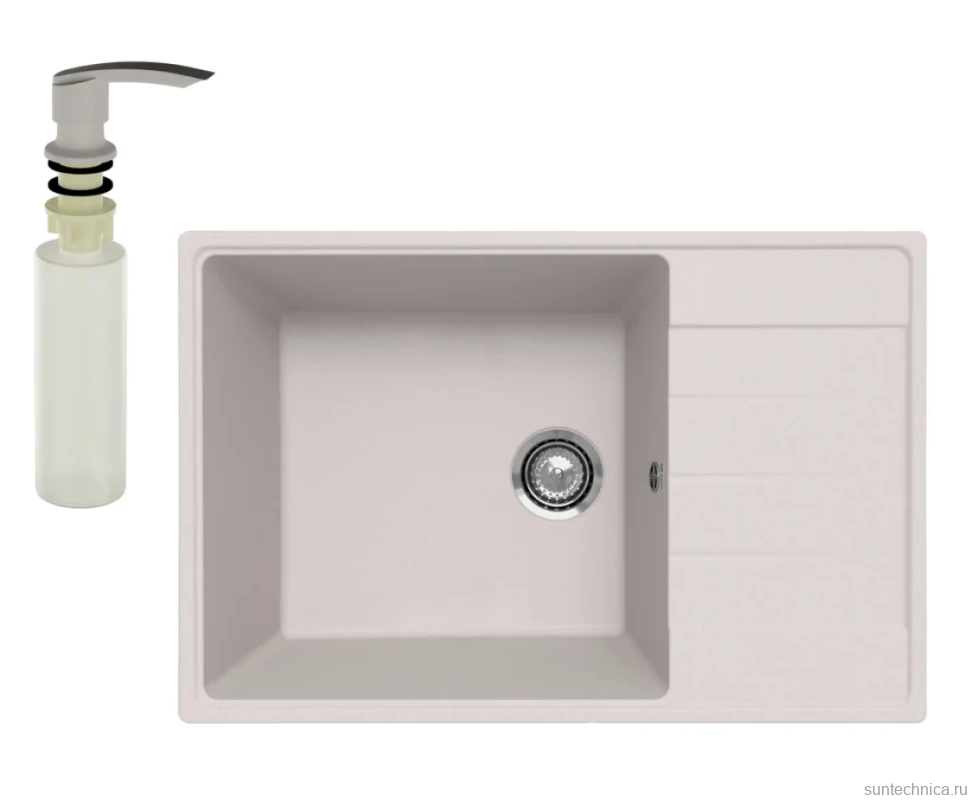 Мойка кухонная Ulgran Quartz Prima 760 жасмин + дозатор UQ 02 жасмин