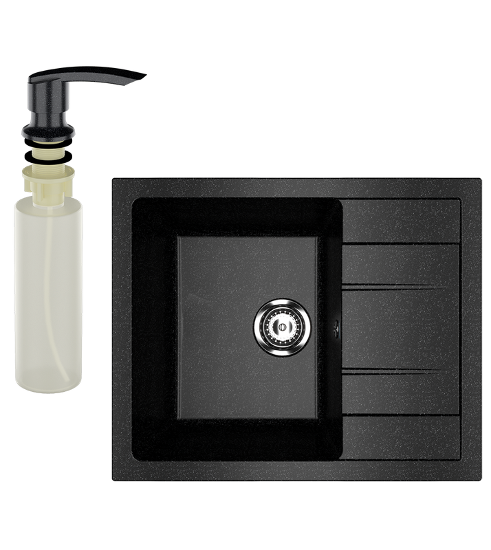 Мойка кухонная Ulgran U-607 308 черная + дозатор U-02 черный