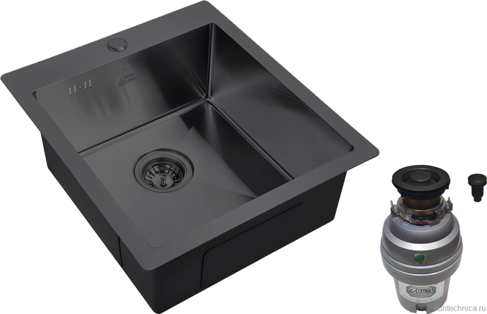 Комплект Мойка Zorg Steel Hummer SH 4551 GRAFIT + Измельчитель ZR-75 D GRAFIT