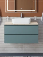 Тумба под раковину со столешницей BelBagno Kraft 80 подвесная, матовая голубая, столешница kep-80-mco