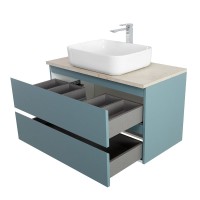 Тумба под раковину со столешницей BelBagno Kraft 80 подвесная, матовая голубая, столешница kep-80-mco