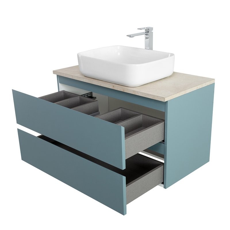Тумба под раковину со столешницей BelBagno Kraft 80 подвесная, матовая голубая, столешница kep-80-mco