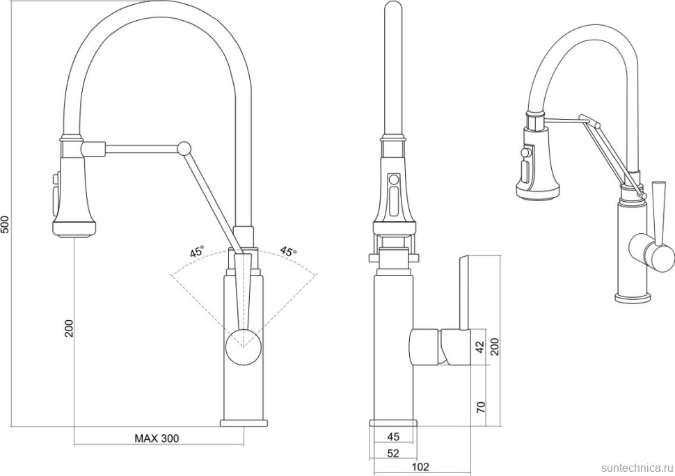 Смеситель для кухни Emar Steel ЕСВ 7012 с гибким изливом, satin