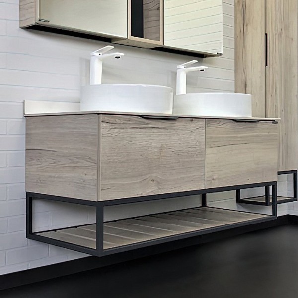 Тумба с раковиной Comforty Порто 120 две раковины, подвесная, дуб дымчатый