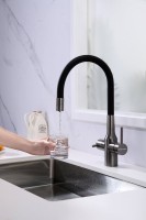 Комплект Мойка Paulmark Vista PM304444-GM вороненая сталь + Смеситель Salix 213419-GM вороненая сталь, черный, с гибким изливом + Измельчитель Bort Titan 5000