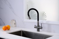 Комплект Мойка Paulmark Vista PM304444-GM вороненая сталь + Смеситель Salix 213419-GM вороненая сталь, черный, с гибким изливом + Измельчитель Bort Titan 5000