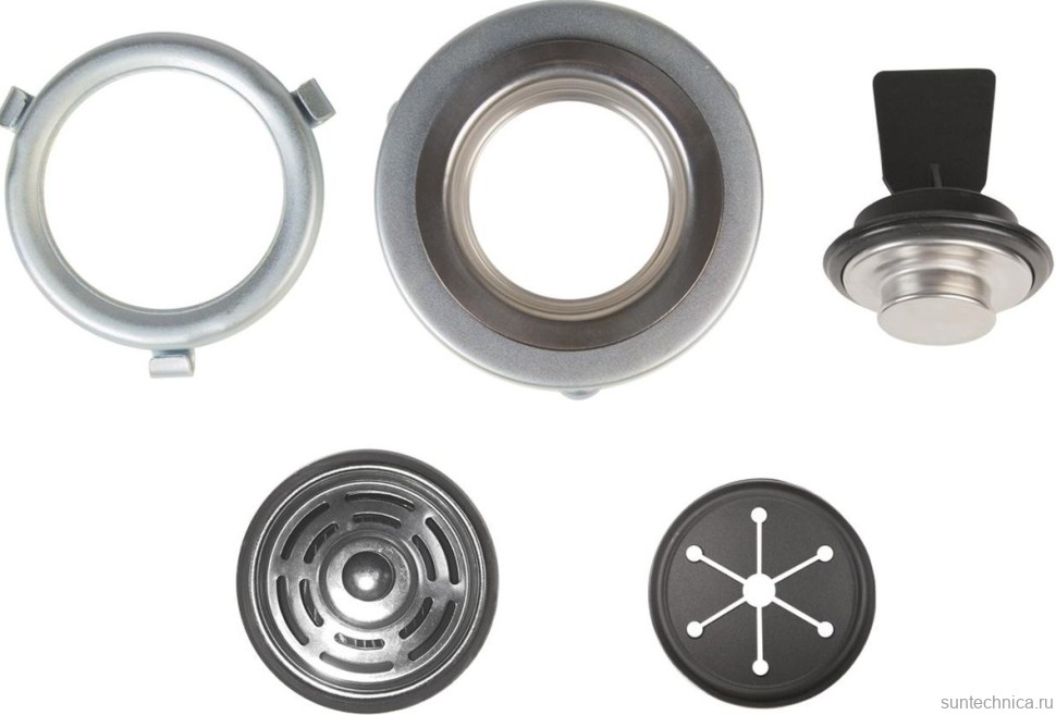 Комплект Мойка Paulmark Vista PM304444-GM вороненая сталь + Смеситель Salix 213419-GM вороненая сталь, черный, с гибким изливом + Измельчитель Bort Titan 5000