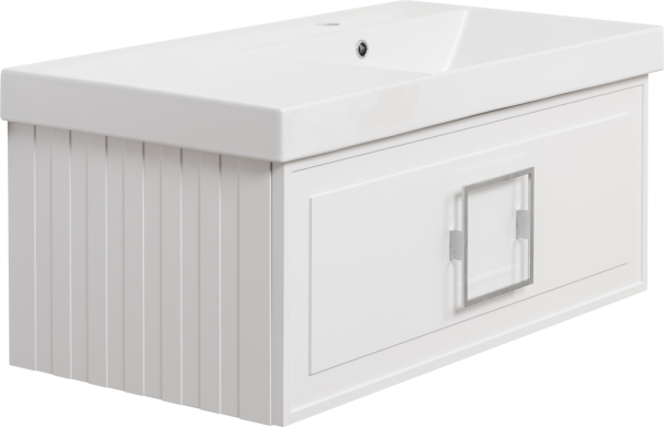 Тумба с раковиной La Fenice Cubo 90 R, белая, ручка хром