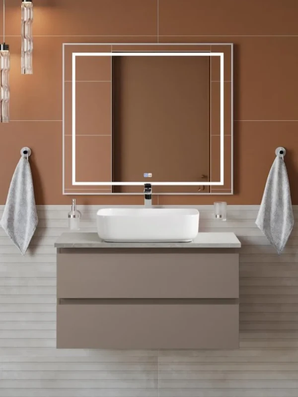 Мебель для ванной комнаты BelBagno Kraft 90 подвесная, матовая бежевая, столешница kep-90-mgl, раковина BB1304