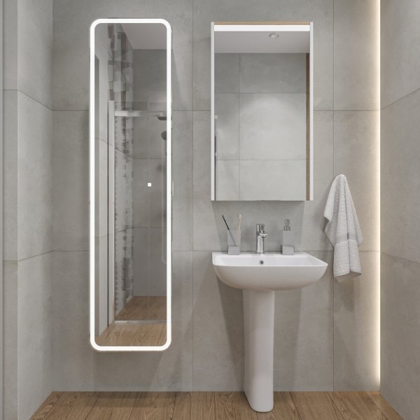 Комплект Раковина STWORKI Дублин 50 + Сифон Wirquin Минор с отводом для стиральной машины + Пьедестал K3502-0000 + Зеркало 50 с подсветкой, навесное, белое, прямоугольное